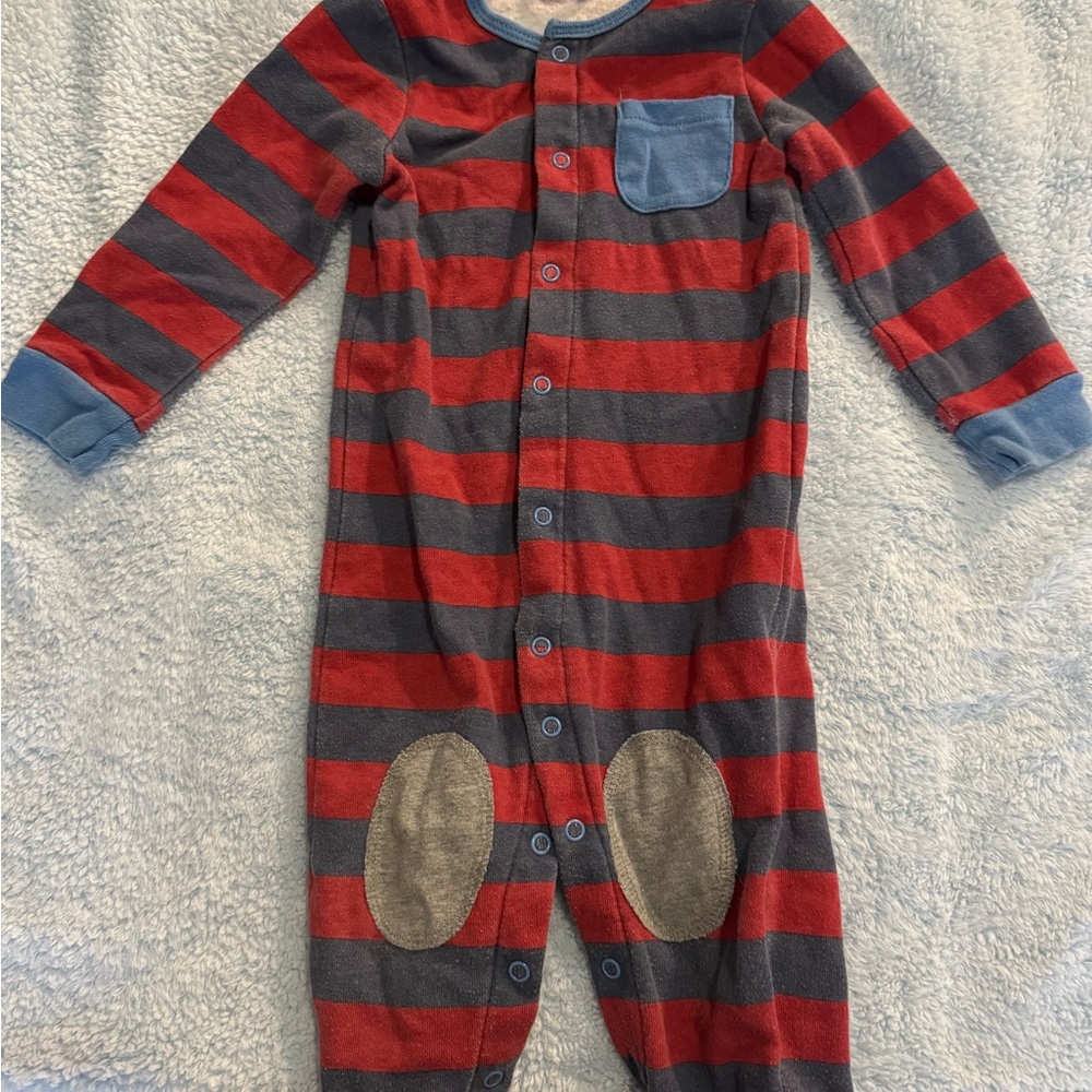 Striped Red and Gray Baby Onesie